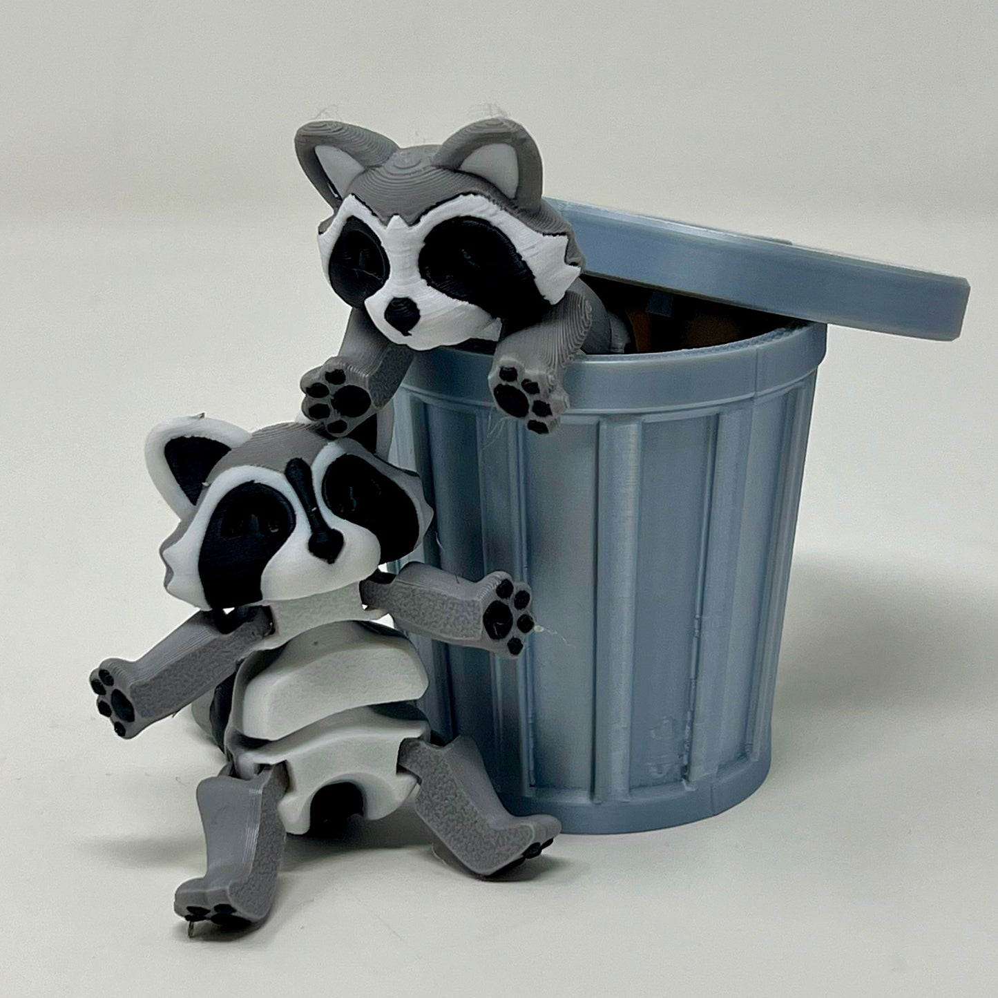 3D Printed Articulated Trash Panda with Garbage Can